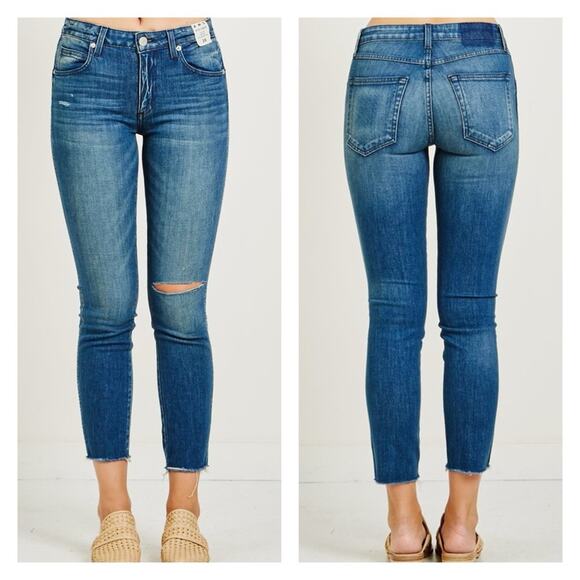 AMO Stix Crop Mid Rise Distressed Skinny Jeans 26 Night Owl Wash - Picture 1 of 7